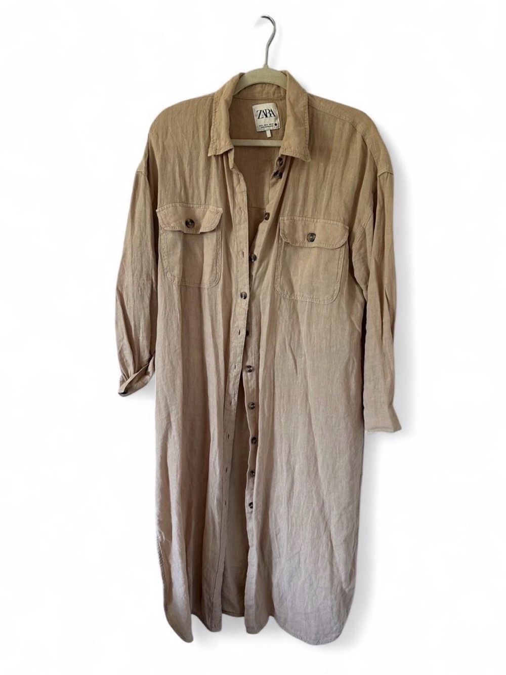 Zara Tan Button-Front Shirt Dress